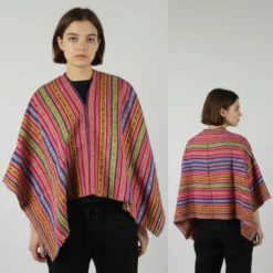 Poncho Regenbogen 100% Alpakawolle aus Peru