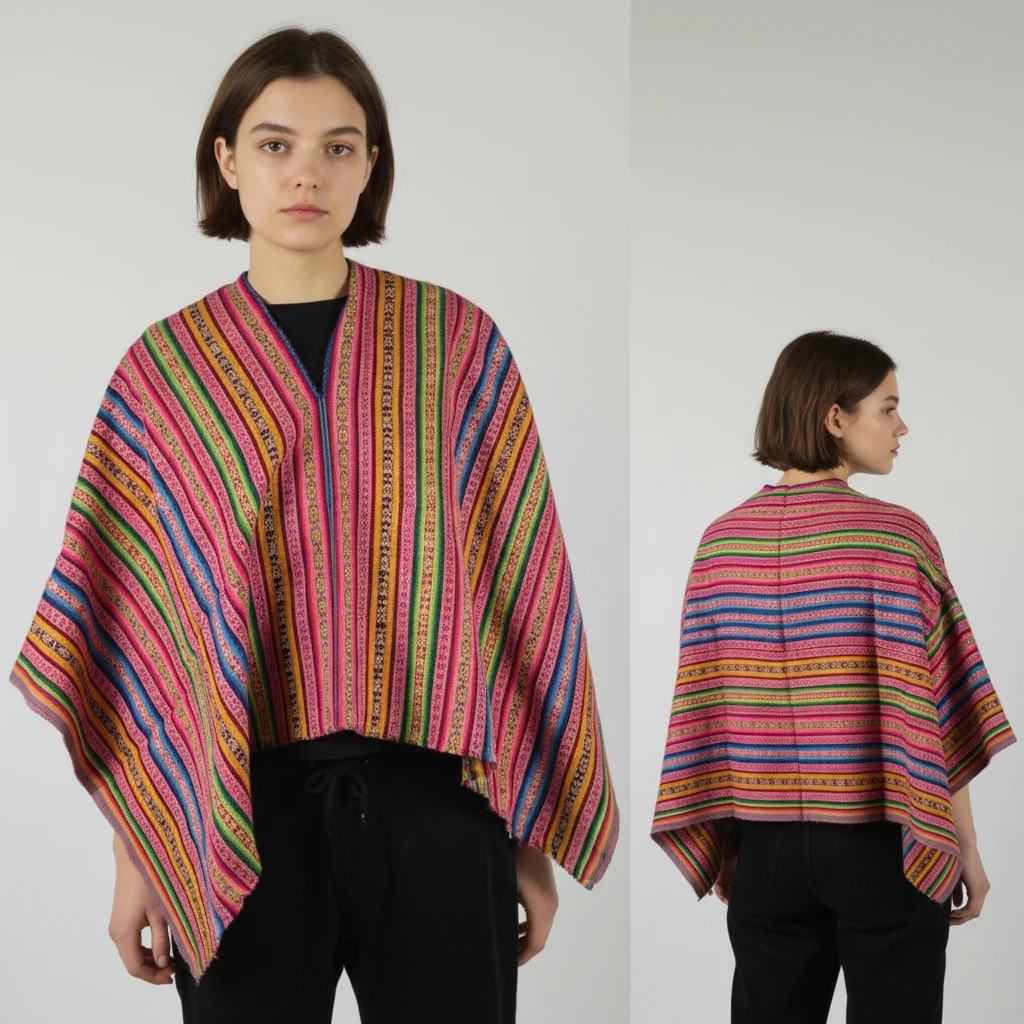 Poncho Regenbogen 100% Alpakawolle aus Peru