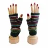 Offene Handschuhe Alpaka, dunkelgrün gestreift