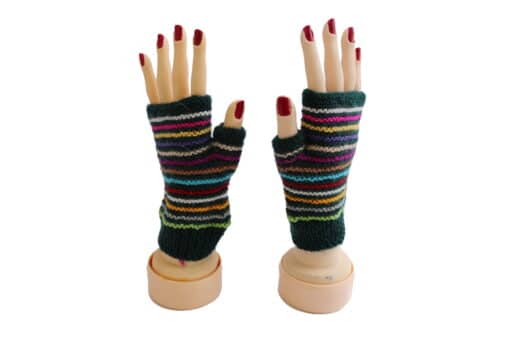 Offene Handschuhe Alpaka, dunkelgrün gestreift