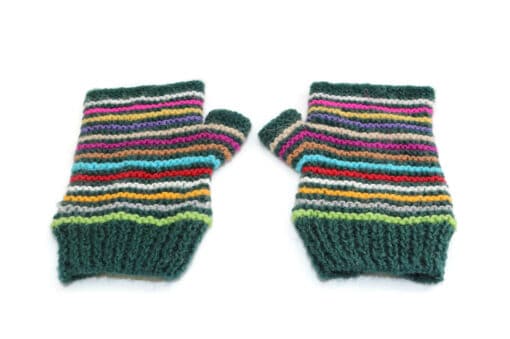 Offene Handschuhe Alpaka, dunkelgrün gestreift
