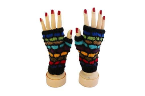 Handgemachte Halb-Handschuhe aus Alpaka, schwarz gestreift, Peru