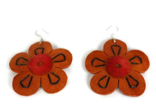 ohrringe kokos blume braun rot muster