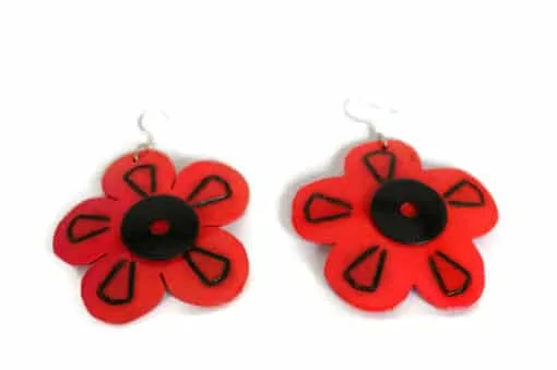 ohrringe kokos blume rot schwarz muster