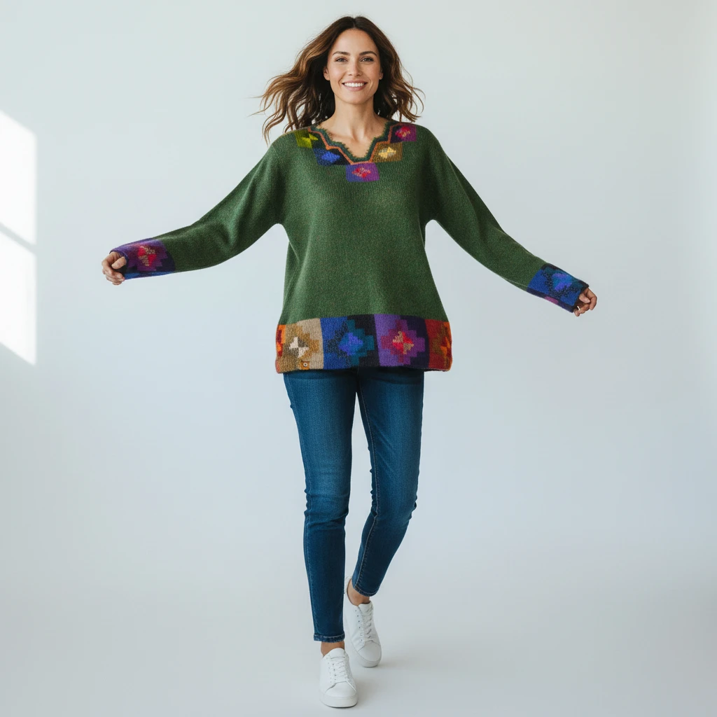 Alpaka Damenpullover Collos aus Baby Alpakawolle grün