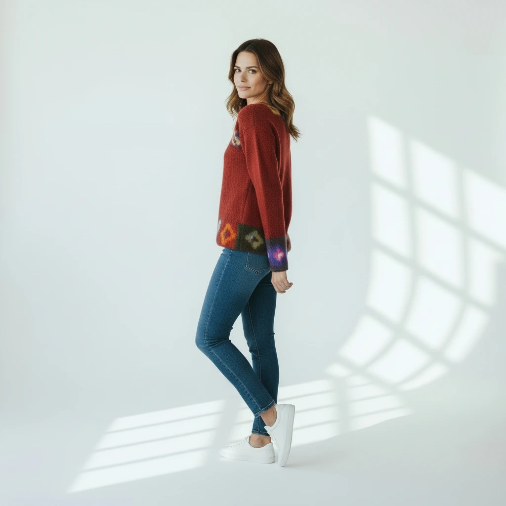 Alpaka Damenpullover Collos aus Baby Alpakawolle weinrot