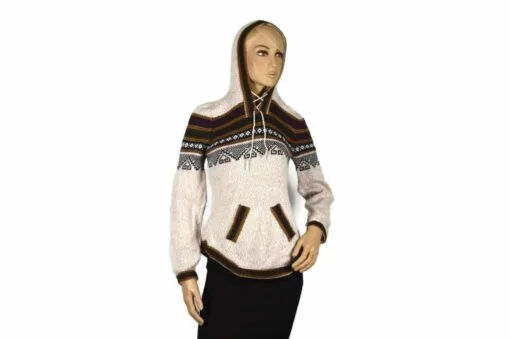 Alpaka Pullover Atahualpa mit Kapuze beige (M)