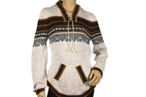 Alpaka Pullover Atahualpa mit Kapuze beige (M)