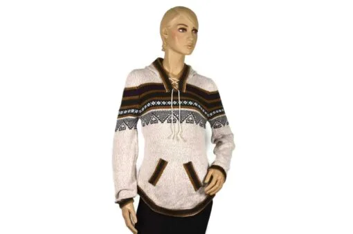 Alpaka Pullover Atahualpa mit Kapuze beige (M)