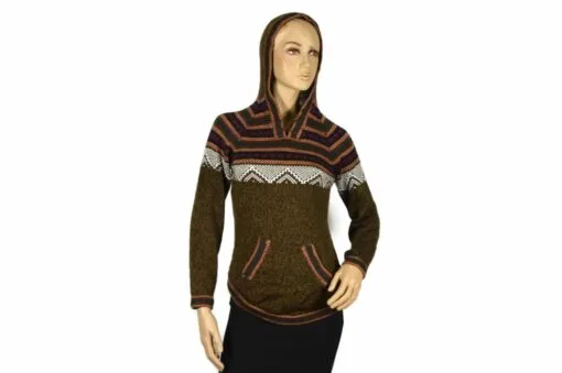 Alpaka Pullover Atahualpa mit Kapuze braun (M)