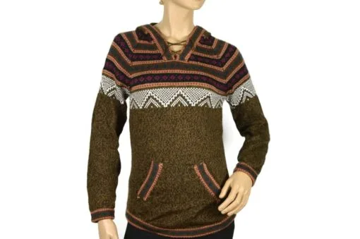 Alpaka Pullover Atahualpa mit Kapuze braun (M)