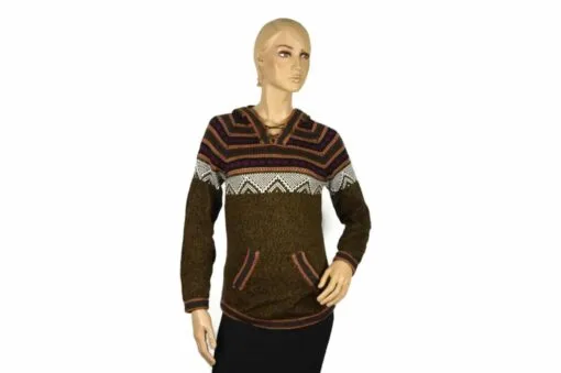 Alpaka Pullover Atahualpa mit Kapuze braun (M)