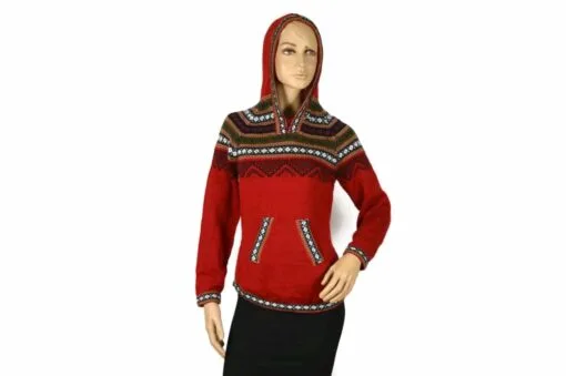 Alpaka Pullover Atahualpa mit Kapuze rot (M)