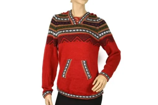 Alpaka Pullover Atahualpa mit Kapuze rot (M)