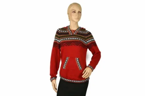 Alpaka Pullover Atahualpa mit Kapuze rot (M)