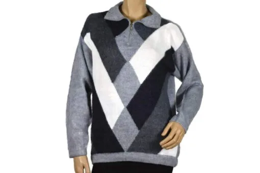 Alpaka Pullover Karo grau (M) mit Kragen