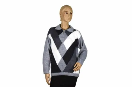 Alpaka Pullover Karo grau (M) mit Kragen