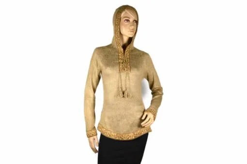 Alpaka Pullover Shakira beige-braun (L) mit Kapuze