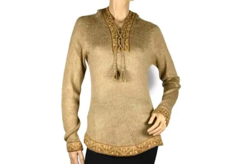 Alpaka Pullover Shakira beige-braun (L) mit Kapuze