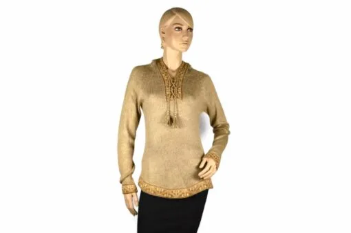 Alpaka Pullover Shakira beige-braun (L) mit Kapuze