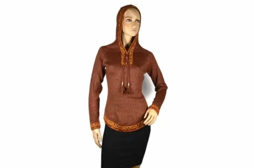 Alpaka Pullover Shakira dunkelrot-braun (M) mit Kapuze