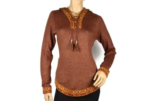 Alpaka Pullover Shakira dunkelrot-braun (M) mit Kapuze