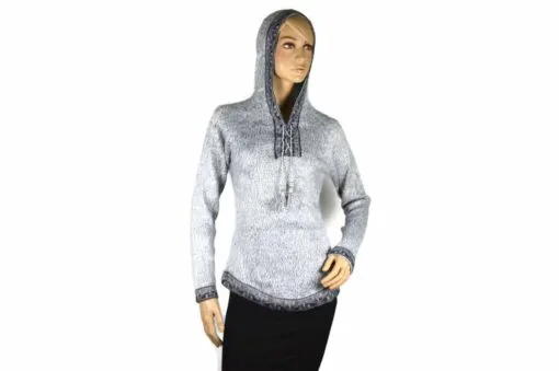 Alpaka Pullover Shakira grau-dunkelgrau (L) mit Kapuze