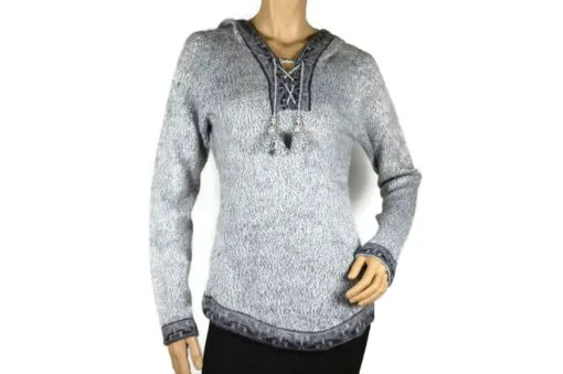 Alpaka Pullover Shakira grau-dunkelgrau (L) mit Kapuze
