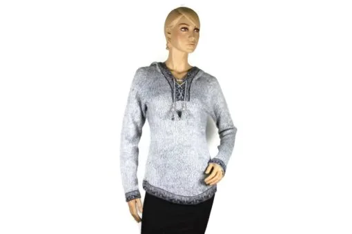 Alpaka Pullover Shakira grau-dunkelgrau (L) mit Kapuze