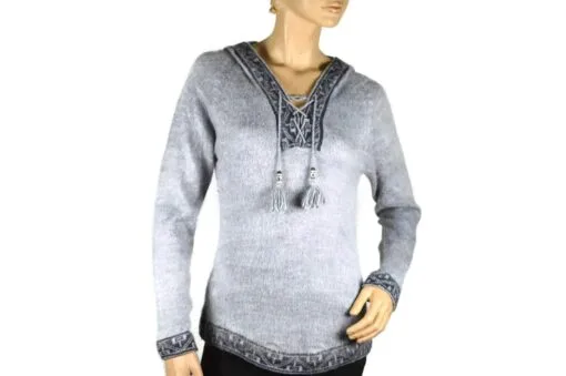 Alpaka Pullover Shakira hellgrau mit Kapuze