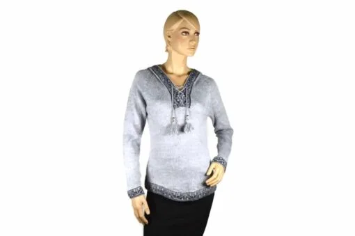 Alpaka Pullover Shakira grau (M) mit Kapuze