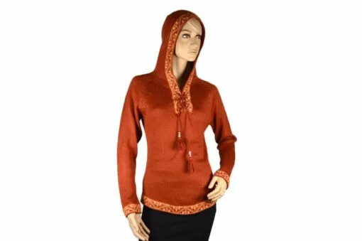 Alpaka Pullover Shakira orange (M) mit Kapuze