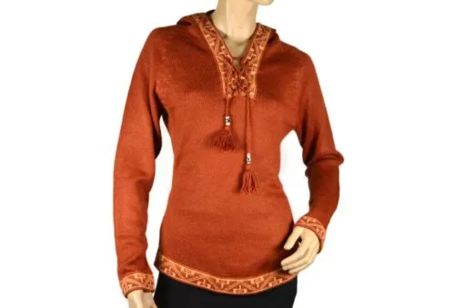 Alpaka Pullover Shakira orange (M) mit Kapuze