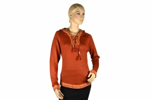Alpaka Pullover Shakira orange (M) mit Kapuze