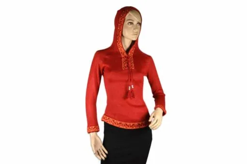 Alpaka Pullover Shakira rot (S) mit Kapuze