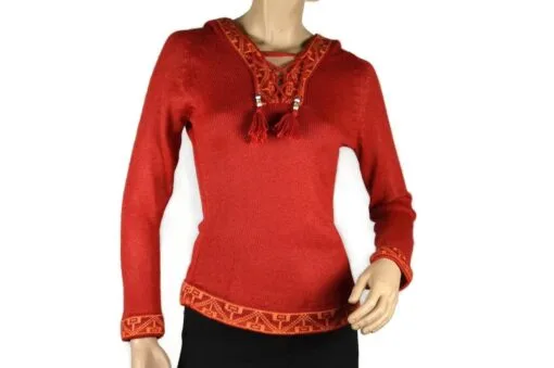 Alpaka Pullover Shakira rot (S) mit Kapuze