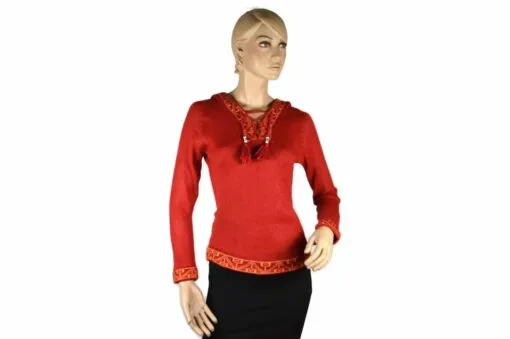 Alpaka Pullover Shakira rot (S) mit Kapuze