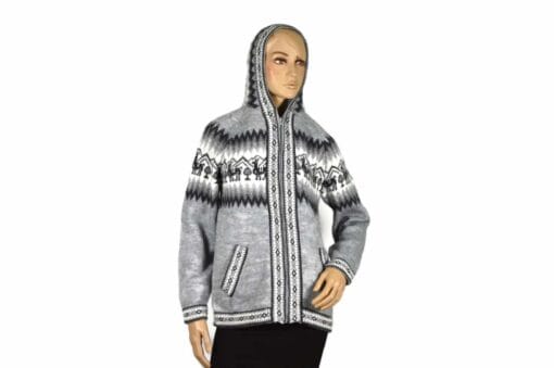 Alpaka Strickjacke Kapuze grau (M)