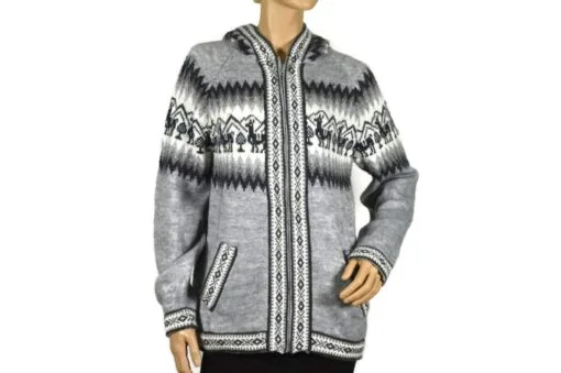 Alpaka Strickjacke Kapuze grau (M)