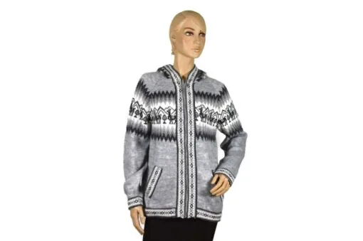 Alpaka Strickjacke Kapuze grau (M)