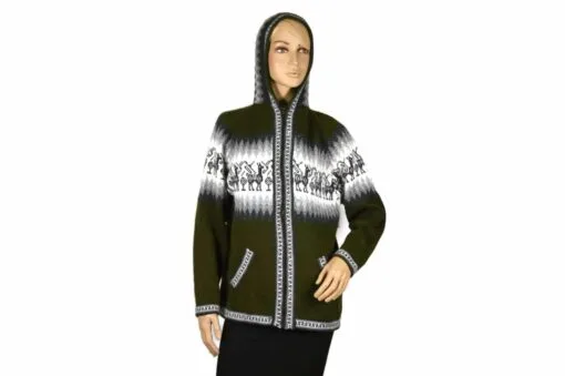 Alpaka Strickjacke Kapuze olivgrün (M)