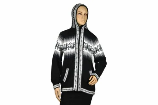 Alpaka Strickjacke Kapuze schwarz (L)