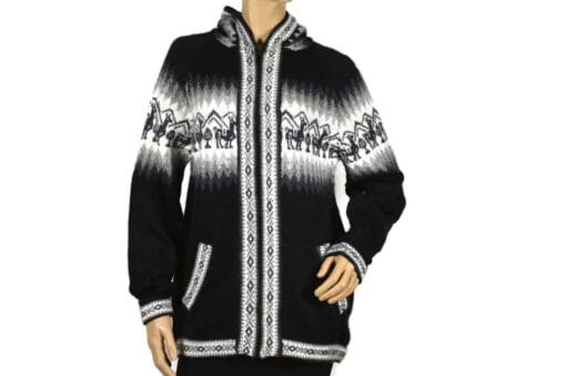 Alpaka Strickjacke Kapuze schwarz (L)