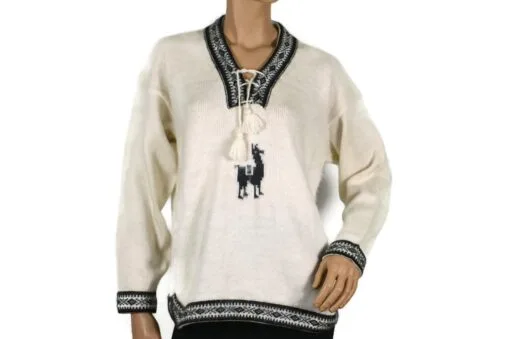 Alpaka Pullover Damen Weiß (M) mit Alapaka auf der Brust