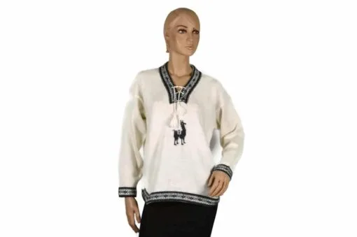 Alpaka Pullover Damen Weiß (M) mit Alapaka auf der Brust