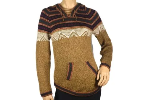 Alpaka Pullover Atahualpa mit Kapuze hellbraun