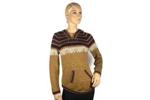 Alpaka Pullover Atahualpa mit Kapuze hellbraun