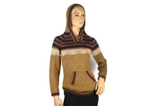 Alpaka Pullover Atahualpa mit Kapuze hellbraun