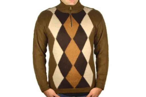 Alpaka Pullover Karo (Braun-Weiß)