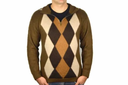 Alpaka Pullover Karo (Braun-Weiß)